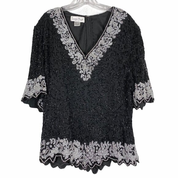 Vtg Beaded Top Blouse Silk Black Black Dressy Party Formal 1X - Picture 2 of 7